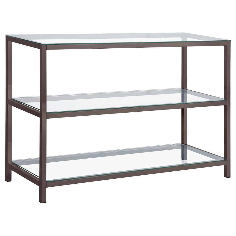 English Elm Weston Black Nickel 2-Shelf Glass Top Console Table - Elegant Entryway Storage, Sleek Metal & Glass Design B062P328648