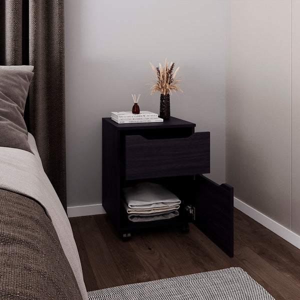 English Elm Ovid Black Nightstand with Two Rolling Drawers — Modern Engineered Wood Bedside Storage Cabinet B092P315566