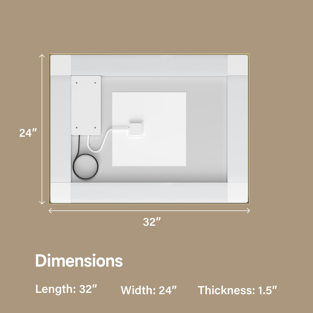 English Elm 24x32" Gold Tempered Mirror with Dual Front & Back LED Strips, 3-Color Temp, UL Listed Kit Included T3177P320566