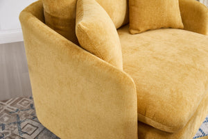 English Elm 360° 360 Swivel Oversized Chenille Armchair with Pocket Spring Seat and Three Throw Pillows Yellow W1361S00048