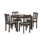 Mid-Century Modern Dark Brown Wooden Dining Table Set with 4 Upholstered Chairs