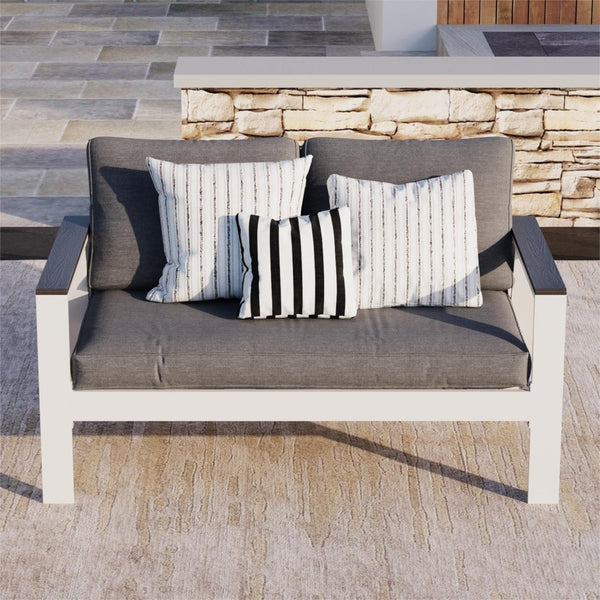 English Elm 52.95" Rust-proof Aluminum Outdoor Loveseat Wood Grain Arms Angled Back Patio B082P454969