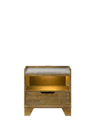English Elm Garcia Aspen Brown Rubberwood Nightstand with Led Lighting and Usb Charging Port B2756P493476