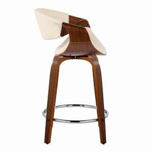 English Elm Symphony Set Of 2 Mid-Century Modern Swivel Counter Stools In Cream Faux Leather & Walnut Wood B202S00091-GIGA