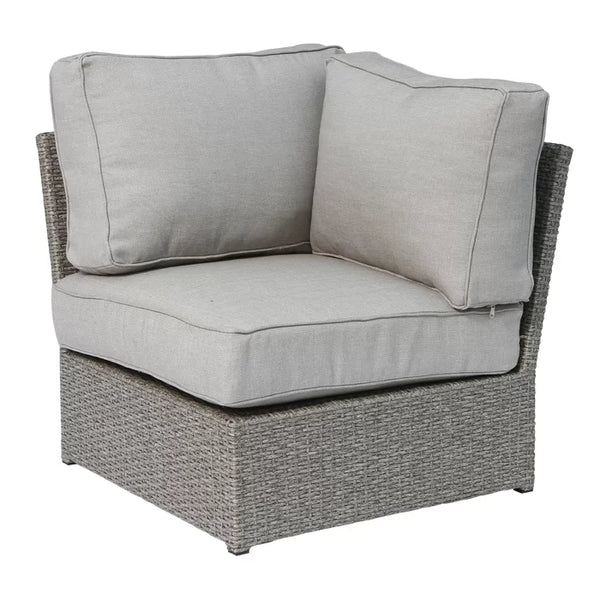 English Elm Shick Grey Wicker Corner Wedge Patio Chair with Thick Olefin Cushions, Weatherproof Aluminum Frame B120P205387