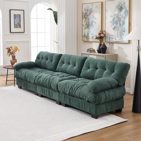 English Elm Modular Cloud Sectional Sofa Flannelette Deep Seat Couch for Living Room with Pillows Green W2120S00031
