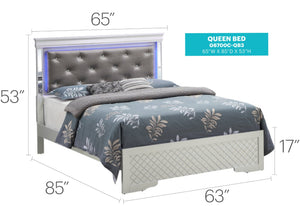 English Elm Verona Glamorous Silver Champagne Queen Bed With Jeweled Headboard & Led Lighting For Elegance B078S00585-GIGA