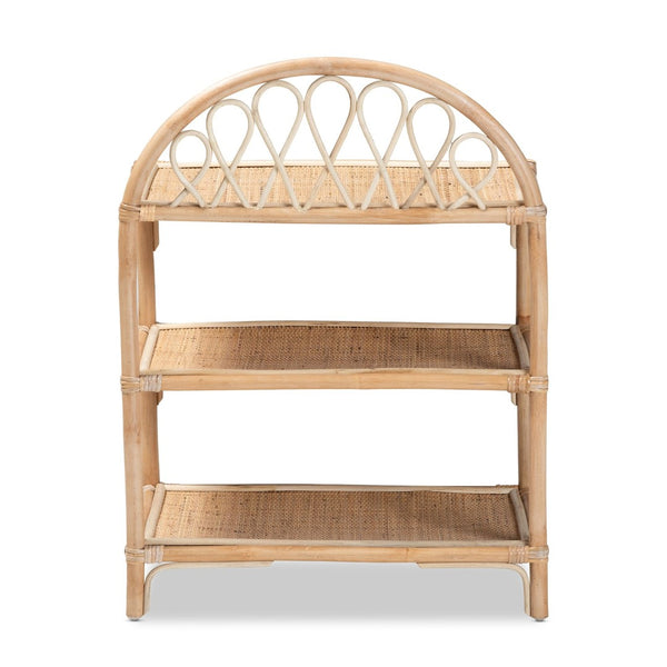English Elm Modern Rattan Three Tier Open Shelf Handcrafted Bohemian Organizer for Living Rooms B2750P470039