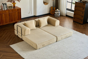 English Elm 59'' Corduroy Convertible Floor Sofa Sleeper with Bolster Pillow for Small Spaces Beige W3434P406618