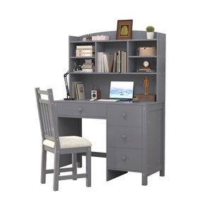 English Elm Vintage 40'' Home Executive Desk Set with Upholstered Chair and Built-In Bookshelf for Stylish Productivity Gray 44 L x 23 W x 13.5 H N733P272894E
