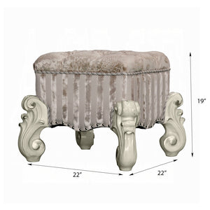 English Elm Ivory Luxurious Button-Tufted Vanity Stool with Nailhead Trim, Scrolled Base, Welted Seat — Elegant B062P209000