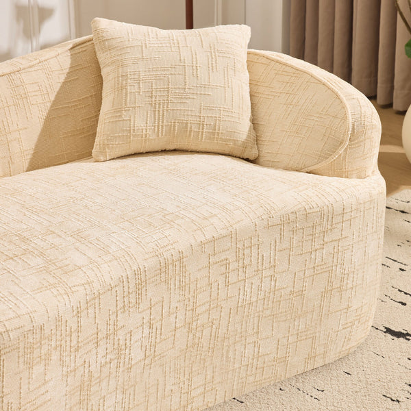 English Elm Beige Curved Two-Person Sofa with Chenille Fabric, Foam+Spring Support, 2 Pillows, Space-Saving Design W3612P350752