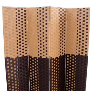 English Elm 70.75" Handcrafted 4-Panel Room Divider with Paper Straw Weave, Espresso/Brown, Privacy & Texture B072115945