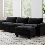 English Elm Living Room Furniture Luxury Sectional Sofa Couch With Ottoman Soft Velvet Upholstered Sofa Black