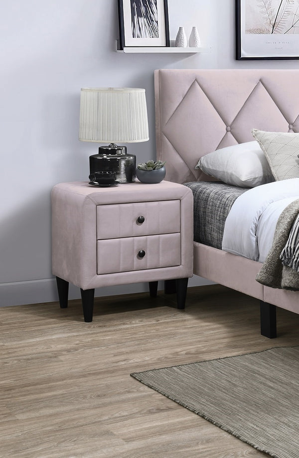English Elm Light Pink Velvet Nightstand 2-Drawer Bedside Table 21x16x22in Sleek Tempered Legs, Stylish Storage B011P190169