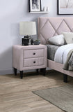 English Elm Light Pink Color Velvet Gorgeous 1 Piece Nightstand Bedside Table 2X Drawers Bedroom Furniture Sleek Design Tempered Legs