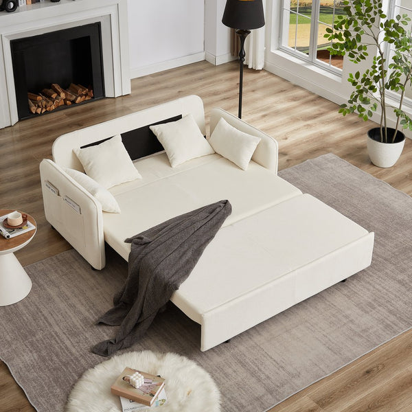 English Elm FX'' 66 Inch Sleeper Sofa Bed 3-in-1 Convertible Pullout Sofa with Plush Corduroy, 4 Pillows, Pockets Beige W1926S00058