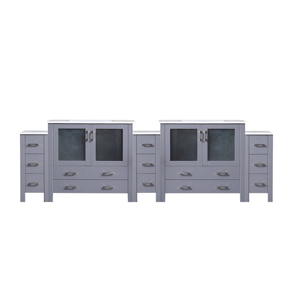 English Elm Dark Grey Double Bath Vanity 108" W With White Ceramic Top, Soft-Close Drawers & Ample Storage B2731S00619