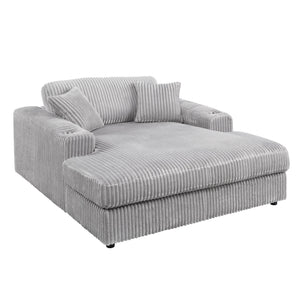 English Elm Hilde Light Gray Corduroy Chaise with 2 Pillows — Pocket Coil Seating, Removable Covers, Cup Holder B2726P345946