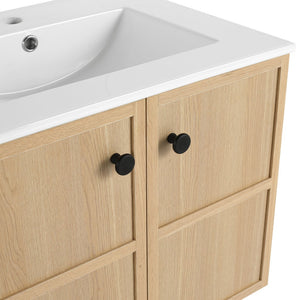 English Elm 24" Wall Vanity Cabinet Oak Finish, Wall-Mounted Floating Design, 2 Soft-Closing Doors, Plywood W1972P265272
