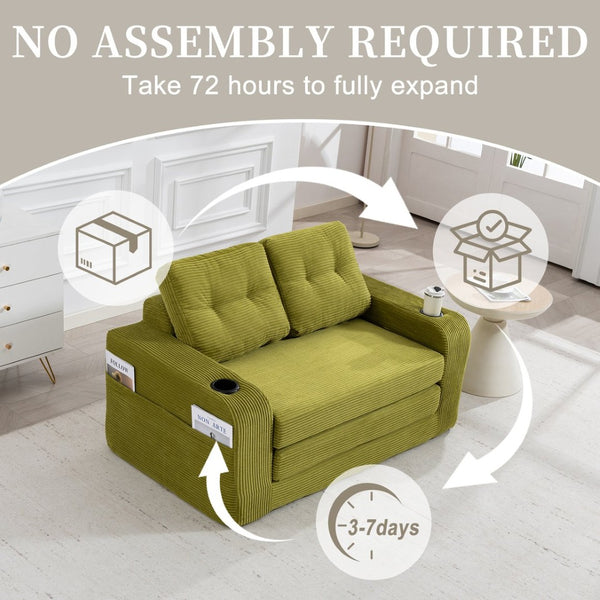 English Elm Convertible Floor Sofa Bed with Memory Foam and Ribbed Corduroy for Small Spaces Olive W395P438030
