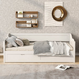English Elm Wooden Twin Daybed with Pull Out Trundle and Dual Storage Drawers for Guest Rooms White LP000519AAK-1