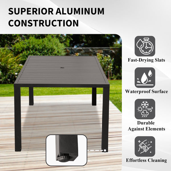 English Elm Outdoor Dining Table For 4 - Stylish Slatted Metal Patio Table With Umbrella Hole For Gardens & Decks W1859P359875