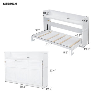 English Elm Twin XL Murphy Bed with Desk, LED Lighting and USB Charging Station — Space-Saving Solid Pine Design White N7090005001W