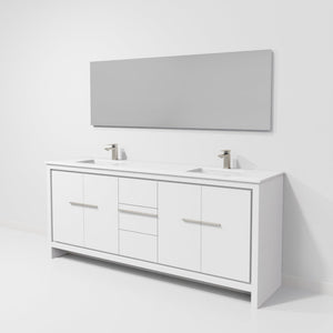 English Elm White Double Bath Vanity With White Quartz Top, Gun Metal Faucet, Ample Storage & Mirror Included B2731S01775-GIGA