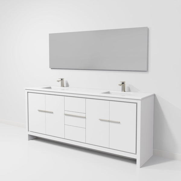 English Elm White Double Bath Vanity With White Quartz Top, Gun Metal Faucet, Ample Storage & Mirror Included B2731S01775-GIGA