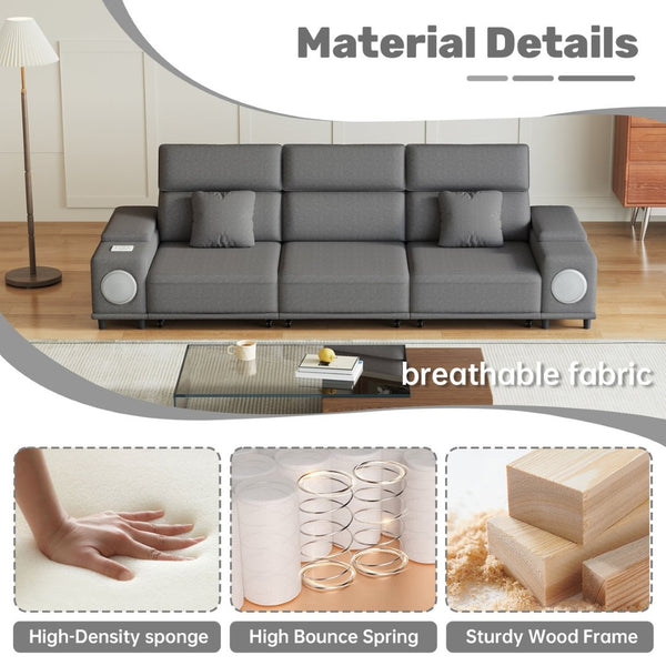 English Elm 3-seater Power Reclining Sofa with Bluetooth Speakers Wireless Charging Usb Living Room W3795S00015