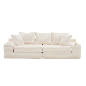 English Elm Oversized Corduroy Cloud Couch Convertible Sleeper Sofa with Memory Foam Seating Beige W395S00116