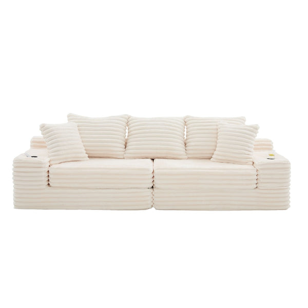 English Elm Oversized Corduroy Cloud Couch Convertible Sleeper Sofa with Memory Foam Seating Beige W395S00116