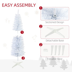 English Elm HOMCOM 5' Snow Flocked Pencil Christmas Tree Slim White Artificial Xmas Tree with Realistic Branches, Flame-Retardant Indoor Decoration W2225P217079