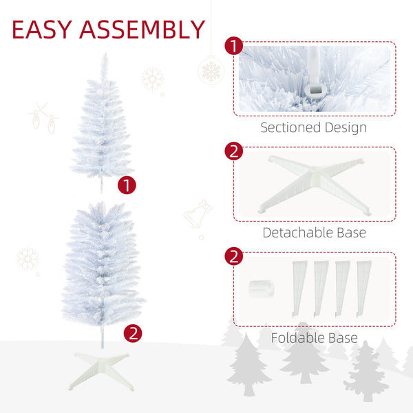 English Elm HOMCOM 5' Snow Flocked Pencil Christmas Tree Slim White Artificial Xmas Tree with Realistic Branches, Flame-Retardant Indoor Decoration W2225P217079