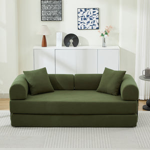 English Elm Folding Sofa Bed Corduroy Convertible 78.5" 3-Seater to Bed No-Assembly Foam Spring Comfort Green W2915P343897