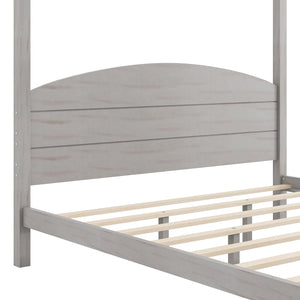 English Elm King Canopy Platform Bed with Headboard and Support Legs — Modern Pine Wood Frame, Sturdy 650lb Capacity Grey WF309291AAE