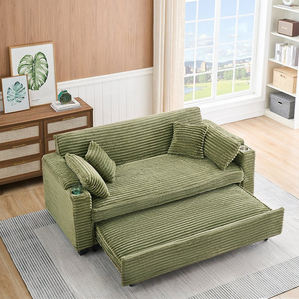 English Elm 80 Inch Green Corduroy Sofa Bed - Multi-Functional, Space-Saving Design With Cup Holders & Comfort! W1658P269825