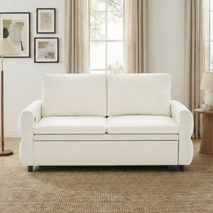 English Elm Convertible Chenille Sleeper Loveseat with Usb Ports and Reclining Backrest for Small Spaces Beige N719P390439A