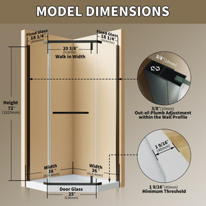English Elm Corner Frameless Neo-angle Pivot Shower Enclosure with Tempered Glass and Sleek Hardware W637P348794