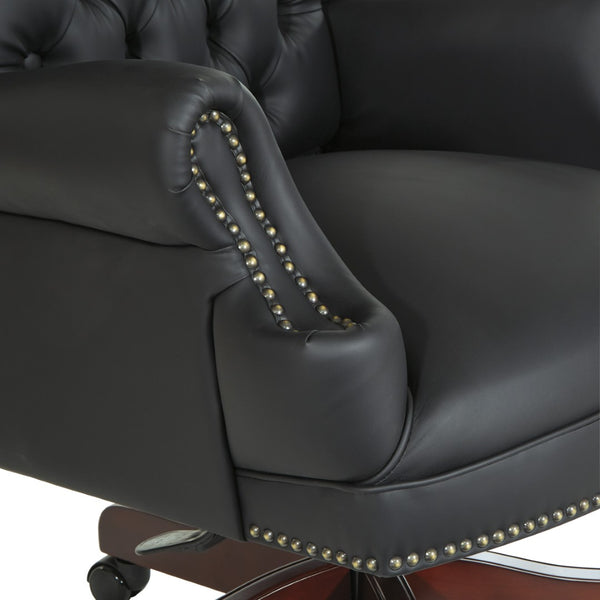 OSP Home Furnishings Deluxe Queen Anne Executive Chair with Lumbar Support and Cherry Wood Finished Base TEX228-3