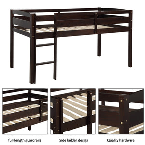 English Elm Twin Low Loft Bed Solid Pine Frame with Walnut Finish and Open Floor Space Below N708P340482P
