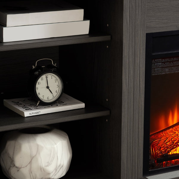 English Elm Media Console with Built-in Electric Fireplace Spacious Mdf Cabinet for Large Tvs W1758S00029