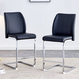 English Elm A Set Of Two Black Chairs, Including Pu Pads + Silver Metal Legs. Small Size, Suitable For Some People, Suitable For Dining Room, Kitchen, Terrace and Living Room Office Chairs (Set Of 2)