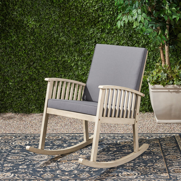 English Elm Christopher Knight Home® - CASA Acacia Rocking Chair with Water-Resistant Cushions, Rustic Outdoor Comfort & Smooth Rocking Motion Grey 46.5 L x 29.5 W x 9 H 64272.00LDGRY