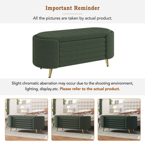 English Elm Modern Boucle Tufted Storage Ottoman Bench with Gold Legs for Bedroom or Entryway Green N719P305628F