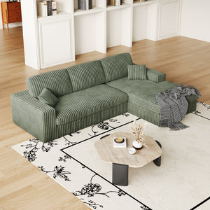 English Elm 114.5'Modern Corduroy Modular sofa with reversible chaise, slow-rebound foam cushions and versatile L-shape seating Green W834S00459