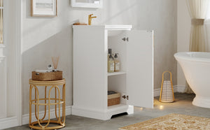 English Elm 16-inch French Bathroom Vanity with Ceramic Undermount Sink, Soft-Close Door, Vintage Carvings, White N710P330979K