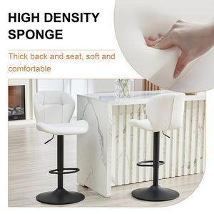 English Elm Set of 2 Tufted Pu Swivel Barstools Adjustable Height White Cushioned Kitchen Seating W3875P382614