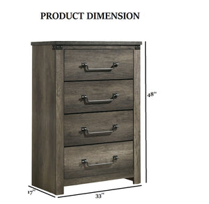English Elm Rustic 4-Drawer Chest 33"W x 48"H Rustic Gray Finish Antique Brass Drop Handles English Dovetail Strength B2741P369850